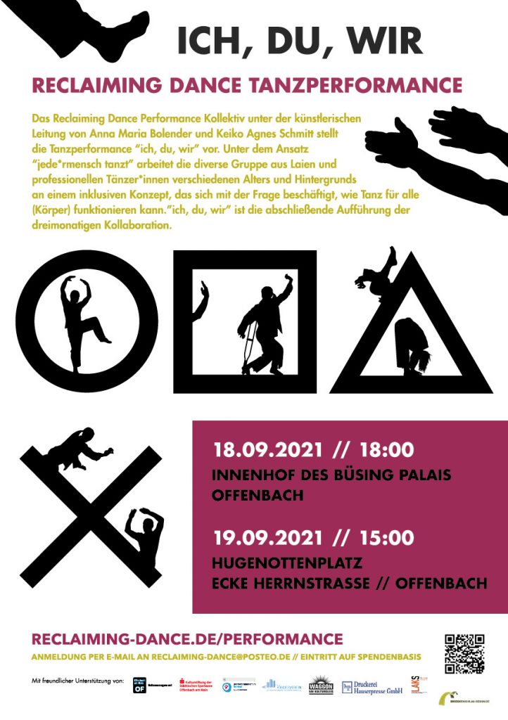 Flyer und Plakat für die Mixed Abled Tanz Performance Ich, Du, Wir // Copyright: Keiko Schmitt